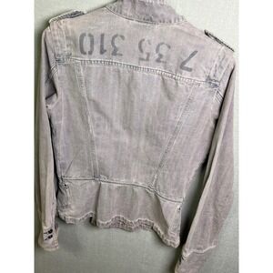 Diesel Denim Jacket Women Large Distressed Gray Military‎ Biker Chambray Y2k